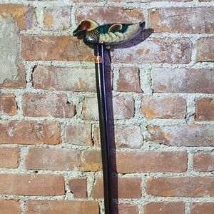 Vintage, Collectible Wooden Duck Handle Walking Cane with Original Paint/Detail